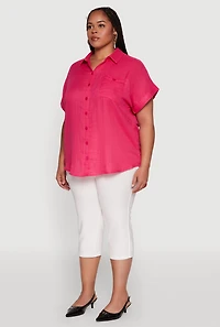 Womens Plus Short Sleeve Rolled Cuff Shirt,