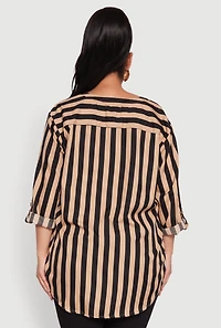 Womens Plus Striped Notch Neck Blouse, Multi,