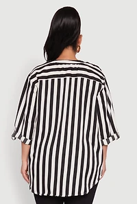 Womens Plus Striped Notch Neck Blouse, Multi,