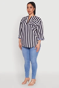 Womens Plus Striped Notch Neck Blouse, Multi,