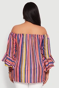 Womens Plus Striped Off The Shoulder Blouse, Multi,