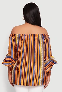 Womens Plus Size Striped Off The Shoulder Blouse, Multi, Size 3X
