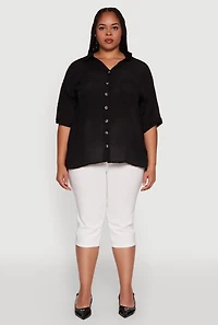 Womens Plus Chic Side Slit Button Front Shirt,