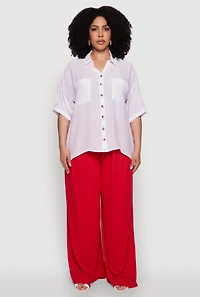 Plus Chic Side Slit Button Front Shirt