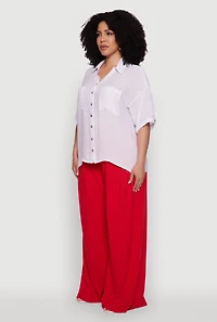 Womens Plus Size Chic Side Slit Button Front Shirt, White, Size 3X