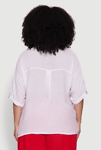 Womens Plus Size Chic Side Slit Button Front Shirt, White, Size 3X