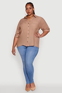 Plus Chic Side Slit Button Front Shirt