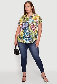 Plus Floral Button Front Dolman Sleeve Shirt