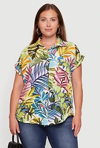 Plus Floral Button Front Dolman Sleeve Shirt
