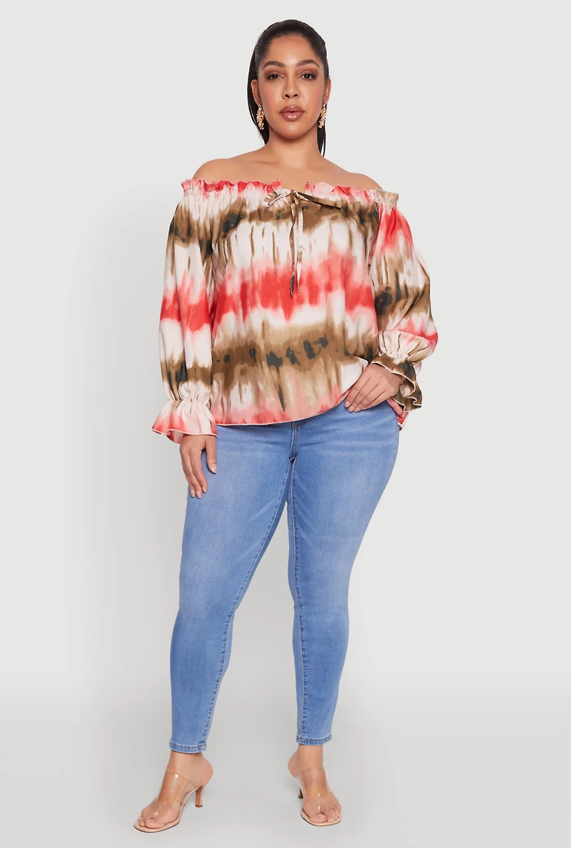 Plus Tie Dye Off the Shoulder Blouse
