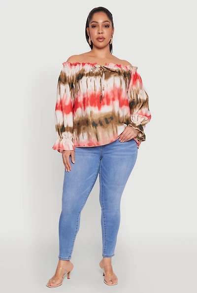 Plus Tie Dye Off the Shoulder Blouse