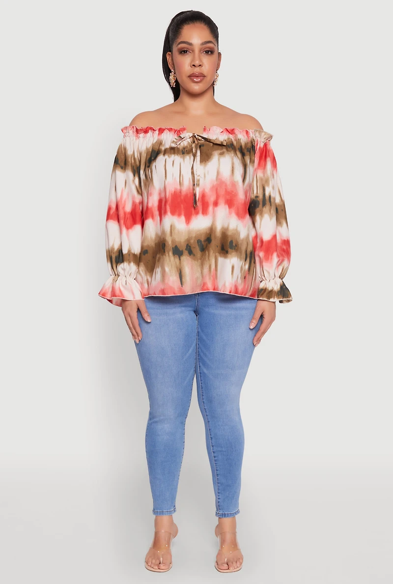 Plus Tie Dye Off the Shoulder Blouse