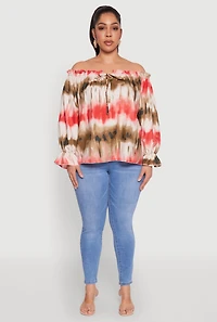 Plus Tie Dye Off the Shoulder Blouse