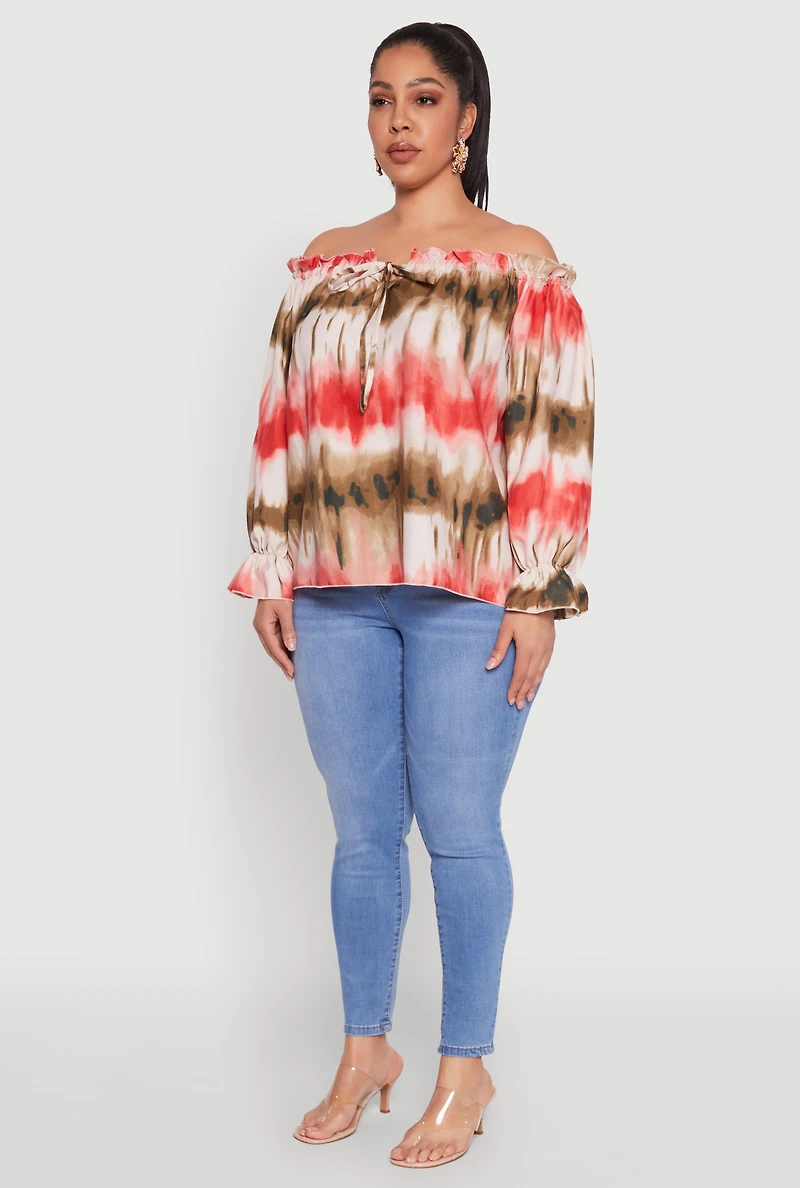 Plus Tie Dye Off the Shoulder Blouse