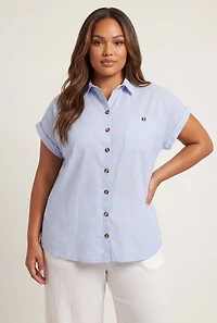 Plus Pocket Detail Button Front Striped Shirt