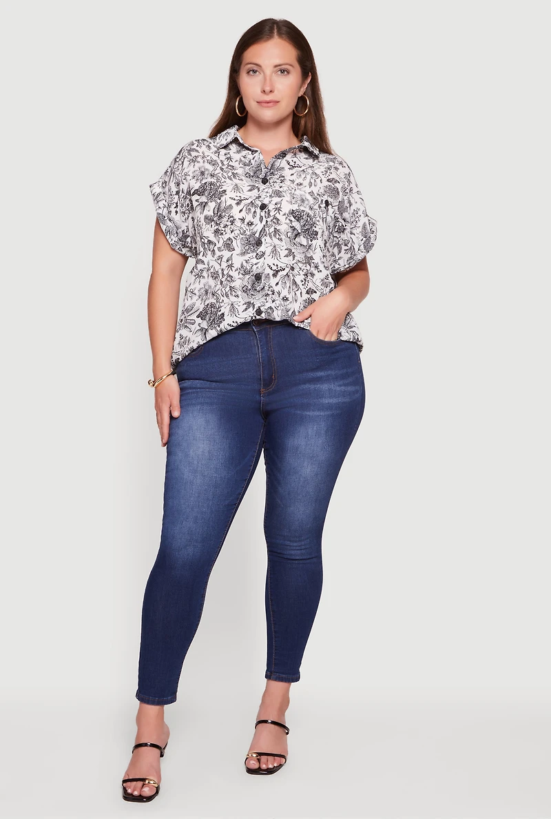 Plus Floral Button Front Shirt