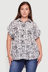 Plus Floral Button Front Shirt