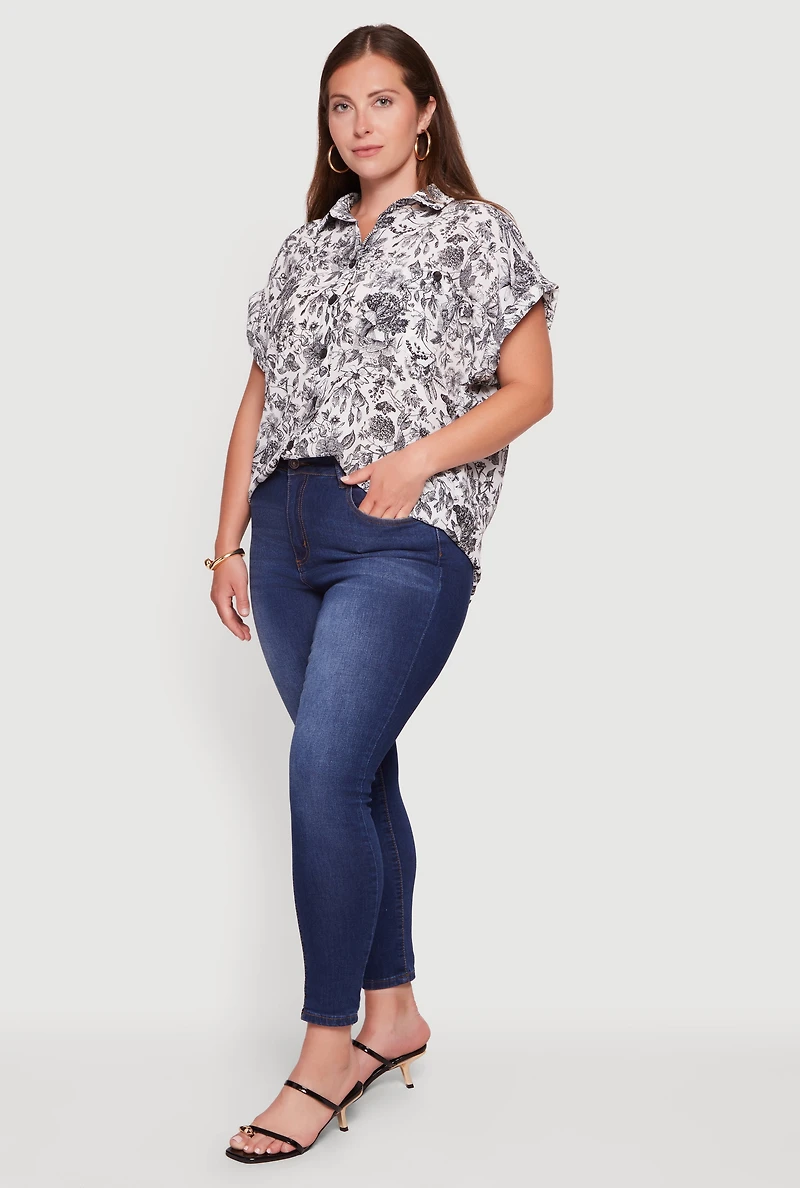 Plus Floral Button Front Shirt