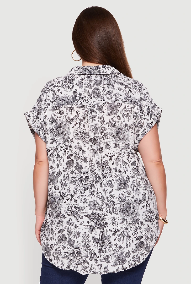 Plus Floral Button Front Shirt