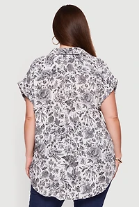 Plus Floral Button Front Shirt
