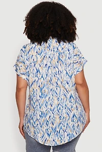 Plus Printed Pattern Button Front Tunic Shirt