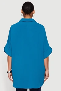 Plus Crepe Knit Button Front Tunic Shirt