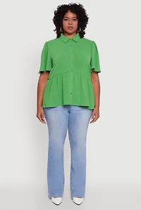Womens Plus Airy Crepe Knit Peplum Shirt with Flutter Sleeves, 2X