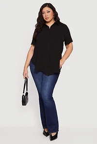 Plus Side Slit Short Sleeve Button Front Tunic Shirt