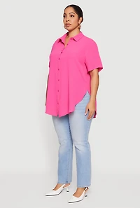 Plus Side Slit Short Sleeve Button Front Tunic Shirt