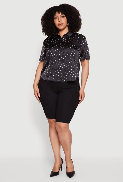 Plus Satin Polka Dot Button Front Shirt