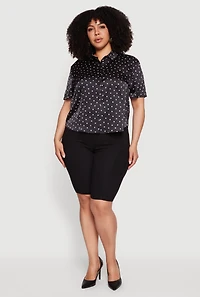 Plus Satin Polka Dot Button Front Shirt