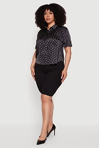 Plus Satin Polka Dot Button Front Shirt
