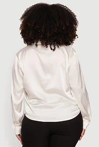 Plus Satin Button Front Long Sleeve Shirt