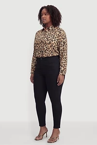 Plus Satin Long Sleeve Leopard Print Shirt