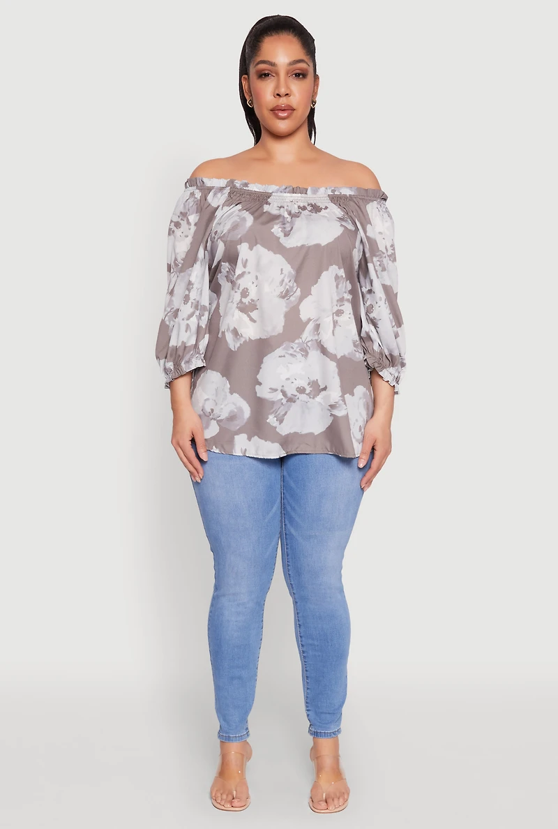 Plus Floral Off the Shoulder Blouse