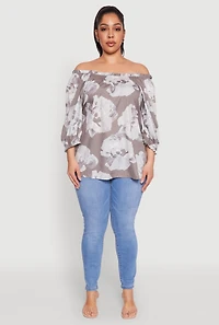 Plus Floral Off the Shoulder Blouse