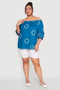 Plus Circle Print Off The Shoulder Top