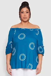 Womens Plus Circle Print Off The Shoulder Top,