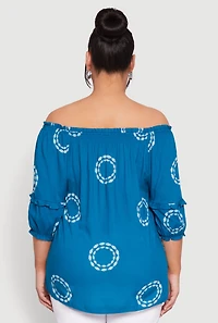 Womens Plus Circle Print Off The Shoulder Top,
