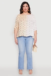 Womens Plus Size Ombre Flower Print Blouse, Beige, Size 2X