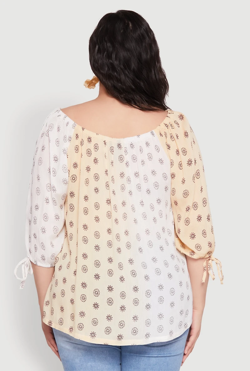 Womens Plus Size Ombre Flower Print Blouse, Beige, Size 2X