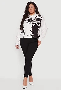 Plus Rhinestone Detail Abstract Face Graphic Blouse