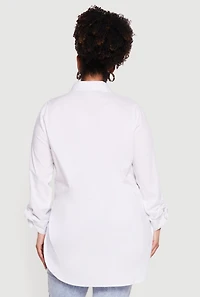 Plus Tabbed Long Sleeve Button Front Tunic Shirt