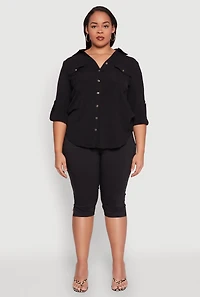 Plus Airy Tabbed Sleeve Shirt