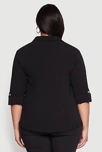 Womens Plus Airy Half Button Shirt,