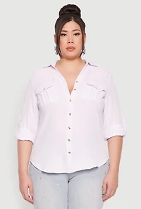 Womens Plus Airy Tabbed Sleeve Shirt, 2X