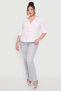 Womens Plus Airy Tabbed Sleeve Shirt, 2X