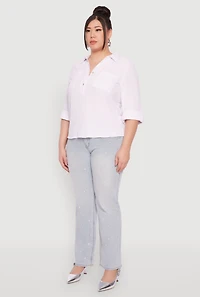 Womens Plus Size Airy Half Button Shirt, White, Size 2X