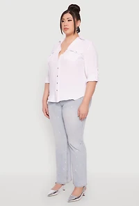 Womens Plus Airy Tabbed Sleeve Shirt, 2X