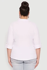 Womens Plus Size Airy Half Button Shirt, White, Size 2X